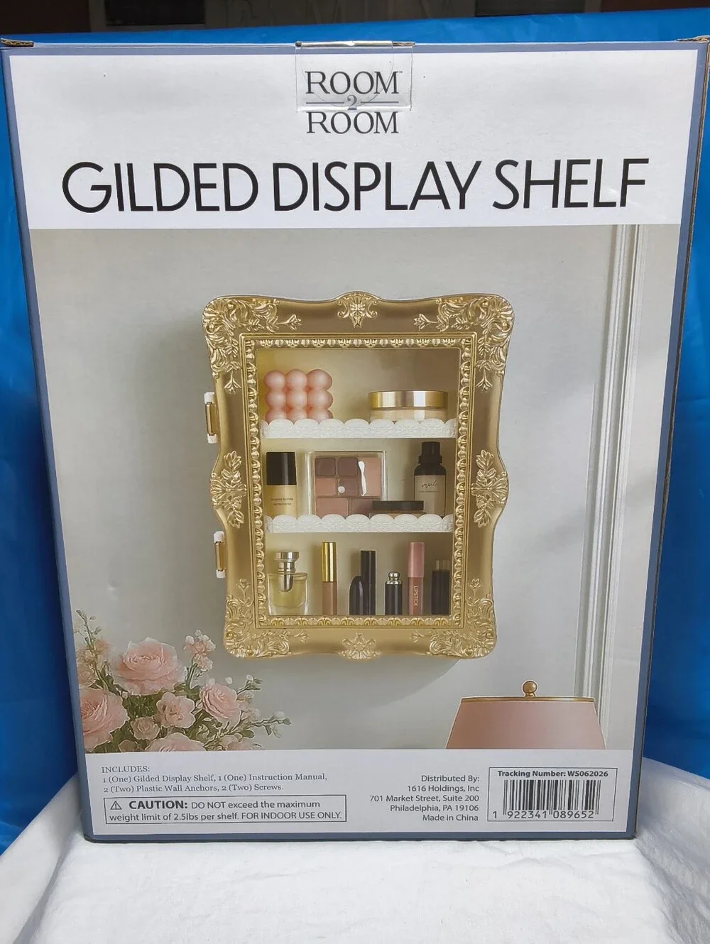 Room 2 Room Gilded Display Shelf Gold Wall Mount Tabletop Makeup Organizer